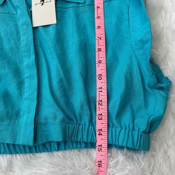 7 For All Mankind Turquoise Linen-Blend Crop Top size L NWT - Picture 6 of 6